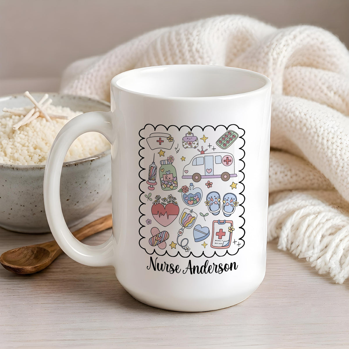 Personalized Nurse Mug, Custom Medical Doodle Coffee Cup, RN Graduation Gift