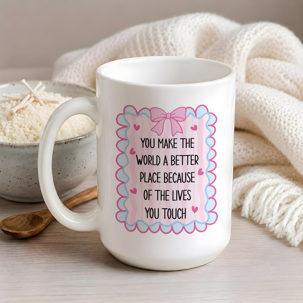 Personalized Nurse Mug, Coquette Bow Design, Custom Ceramic Coffee Cup (11oz/15oz)