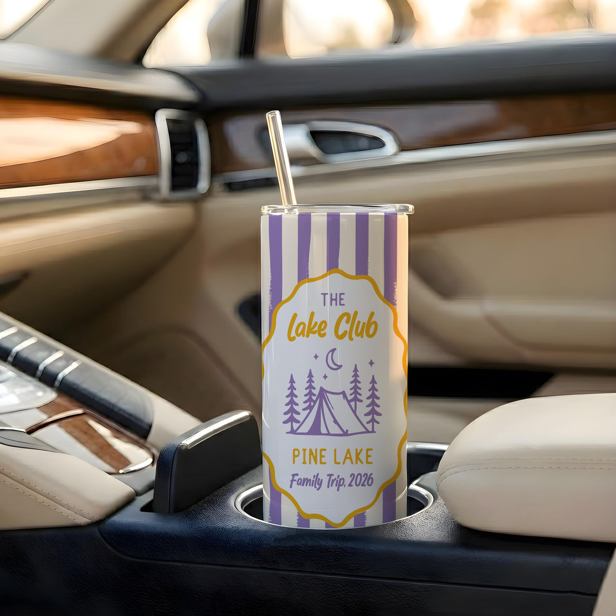 Personalized Family Trip Tumbler, Custom Name Striped Stainless Steel Cup (20oz)