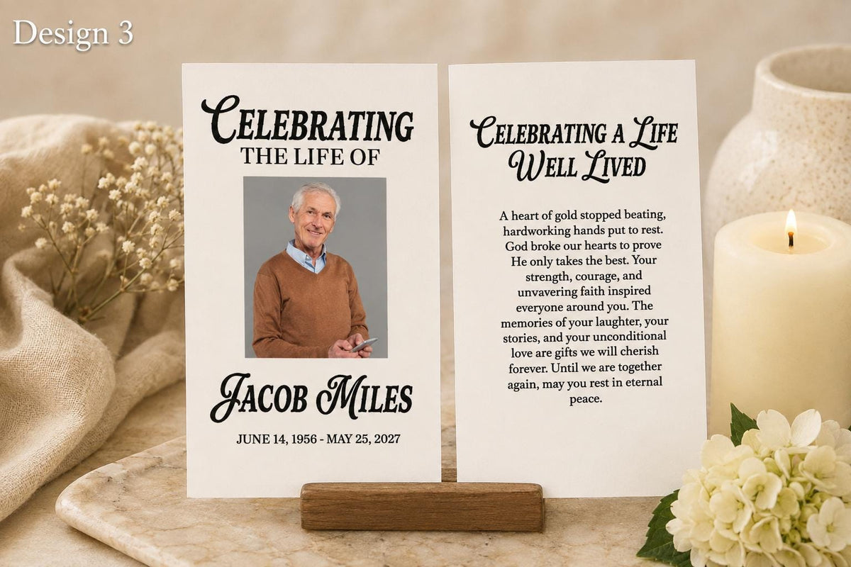 Personalized Memorial Prayer Card, Custom Photo Keepsake, Funeral Favor (2" x 3.5")