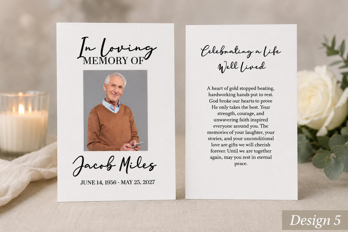 Personalized Memorial Prayer Card, Custom Photo Keepsake, Funeral Favor (Cardstock)
