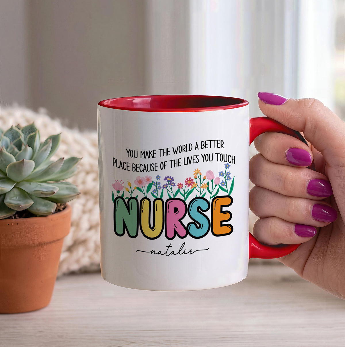 Custom Nurse Mug, Floral Appreciation Gift, Personalized Ceramic Cup