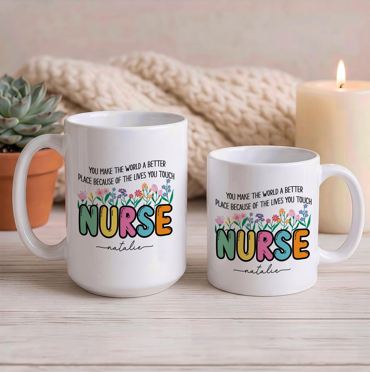 Custom Nurse Mug, Floral Appreciation Gift, Personalized Ceramic Cup