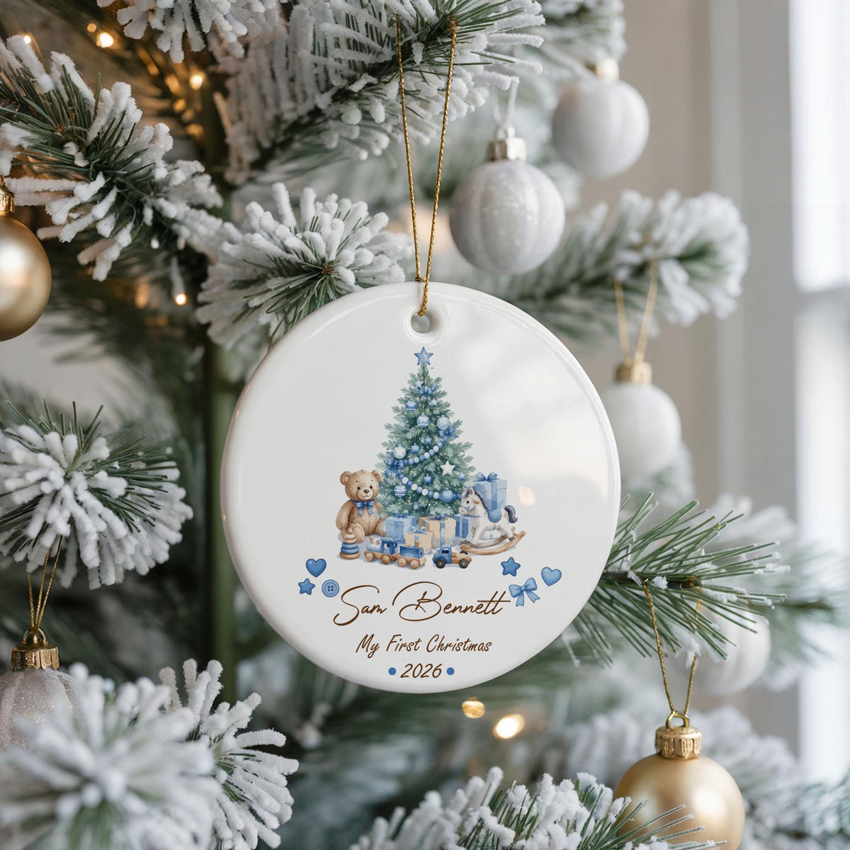 Personalized Baby's First Christmas Ornament, Blue Boy Ceramic Keepsake (2026)