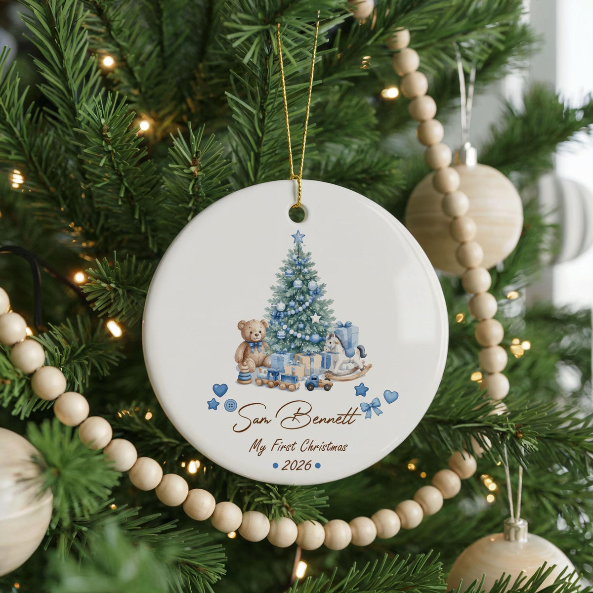 Personalized Baby's First Christmas Ornament, Blue Boy Ceramic Keepsake (2026)