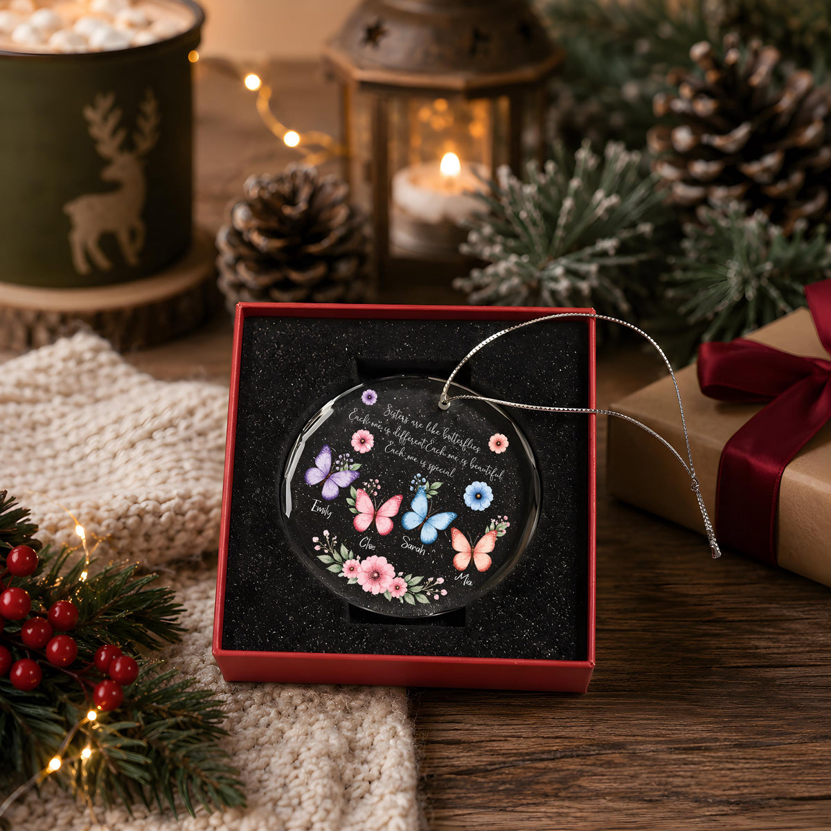 Custom Sister Ornament, Personalized Butterfly Christmas Ornament, Sisters Are Like Butterflies Gift