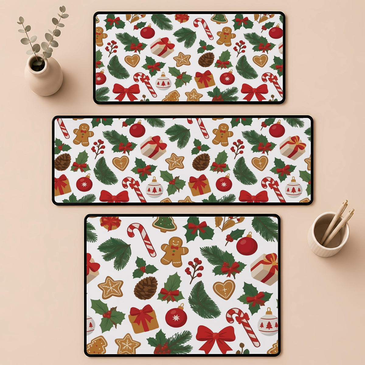 Christmas Mouse Pad, Cute Holiday Gaming Desk Mat, Gingerbread Man Candy Cane Xmas Mousepad
