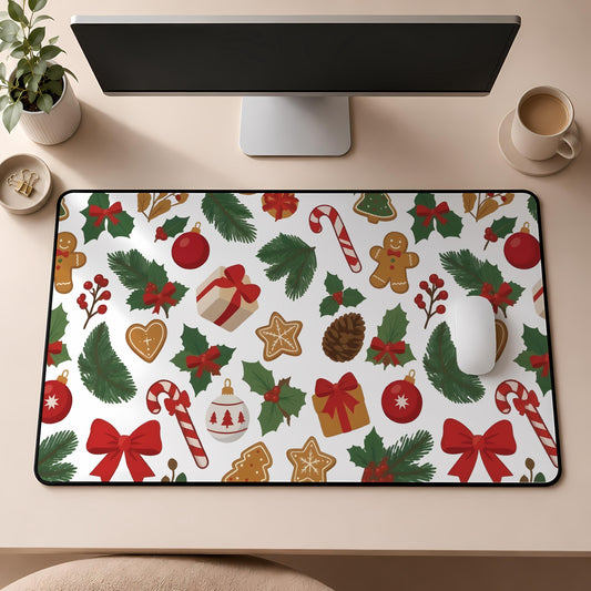 Christmas Mouse Pad, Cute Holiday Gaming Desk Mat, Gingerbread Man Candy Cane Xmas Mousepad