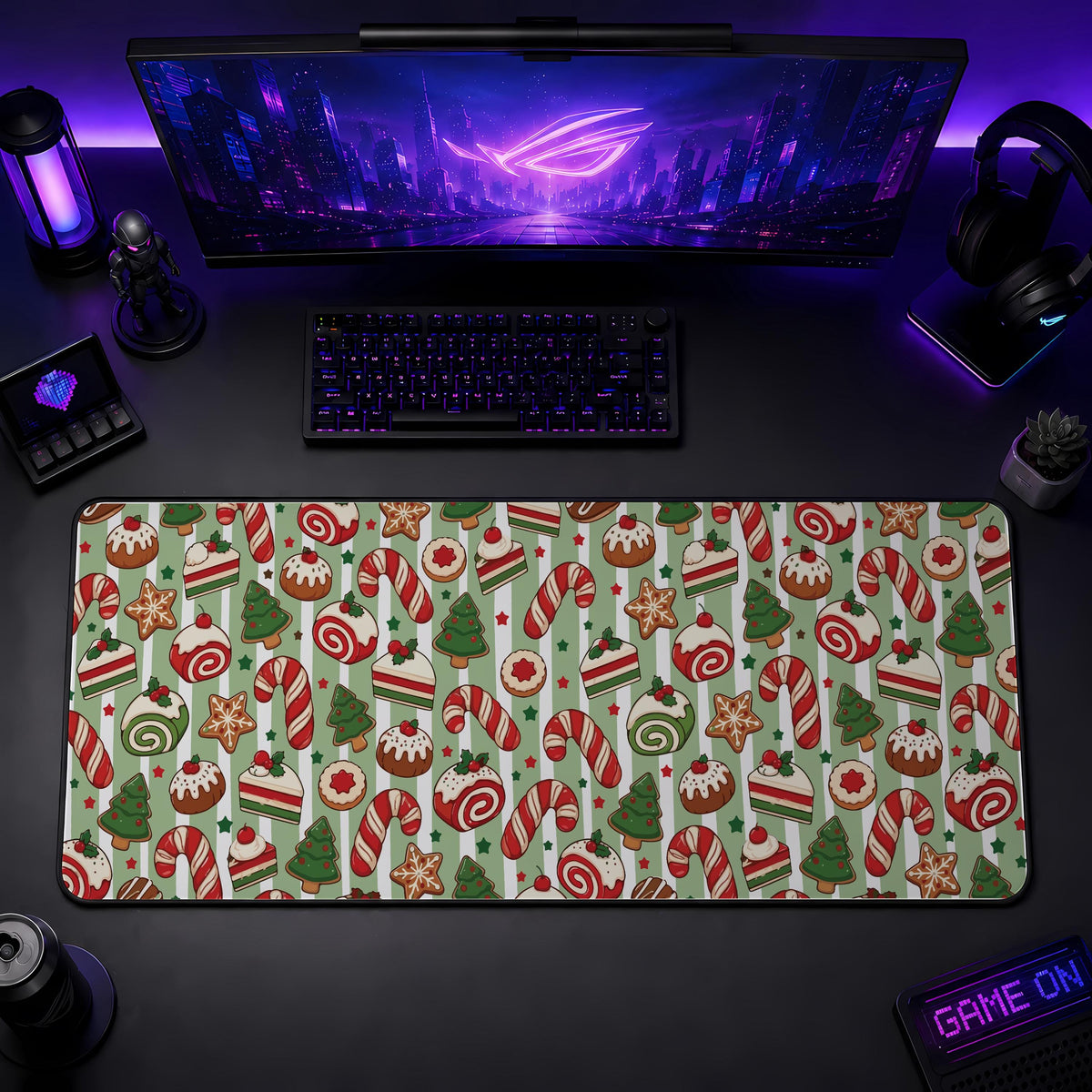 Candy Cane Christmas Desk Mat, Holiday Gaming Mouse Pad, Winter Wonderland Office Decor