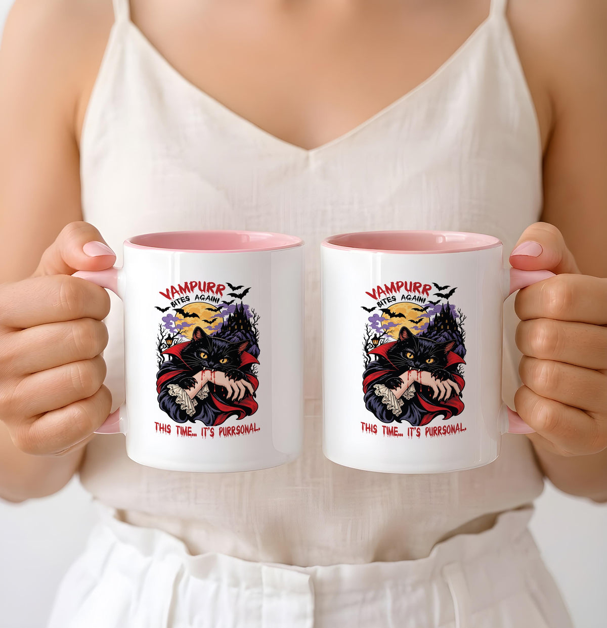 Custom Ceramic Mug: Vampire Cat Design, 11oz or 15oz (Microwave Safe)