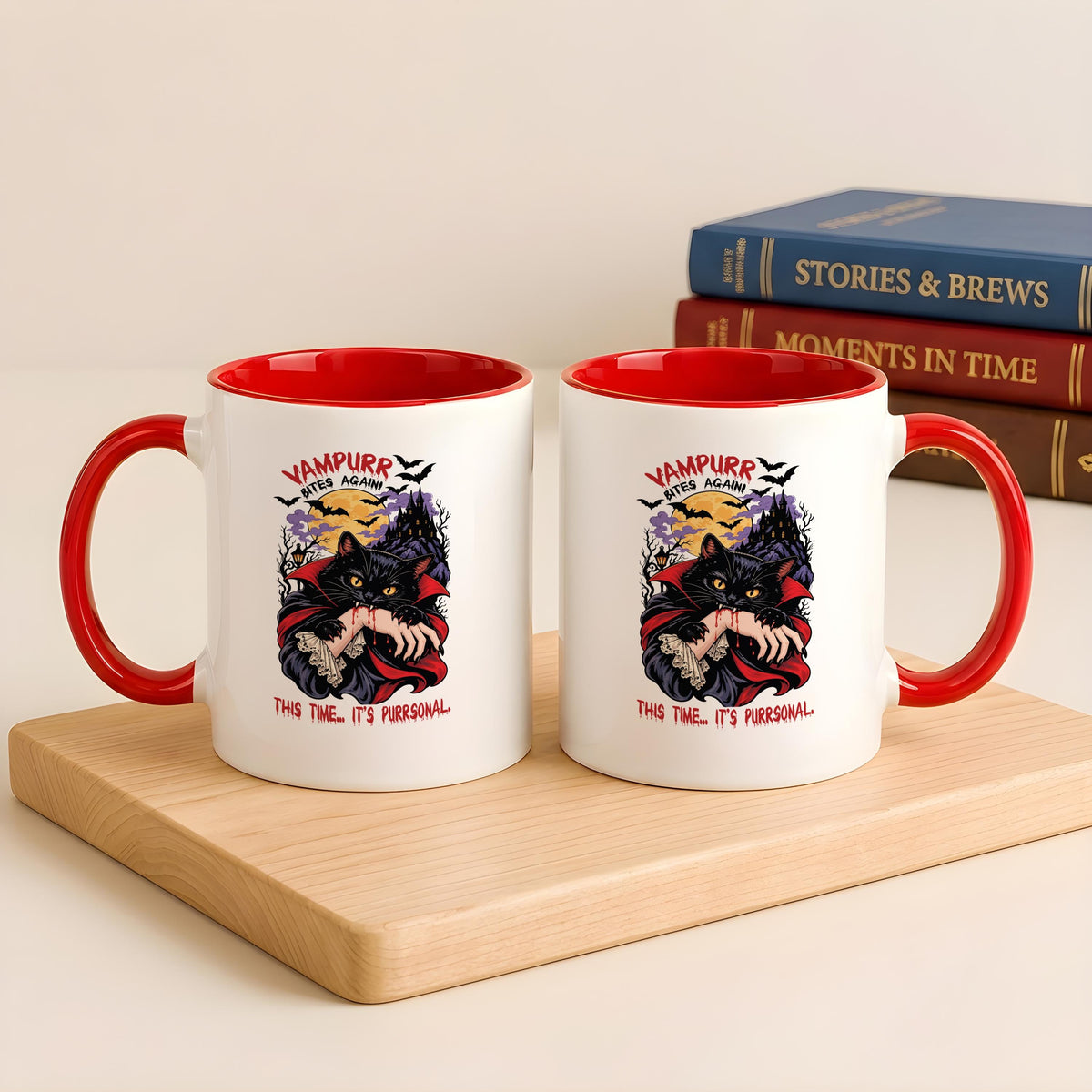 Custom Ceramic Mug: Vampire Cat Design, 11oz or 15oz (Microwave Safe)
