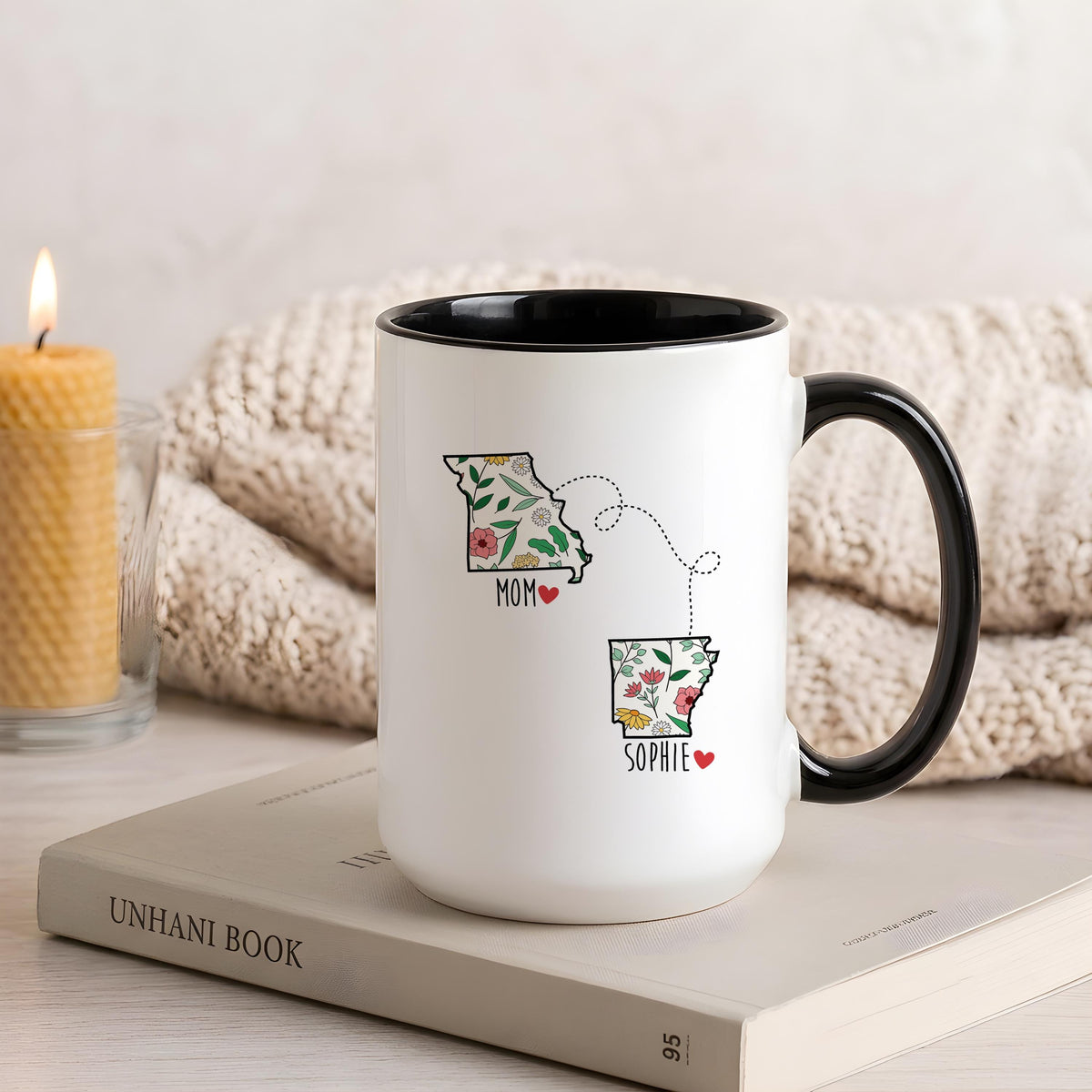 Long Distance Best Friend Mug, Miles Apart But Close At Heart Custom State Coffee Cup