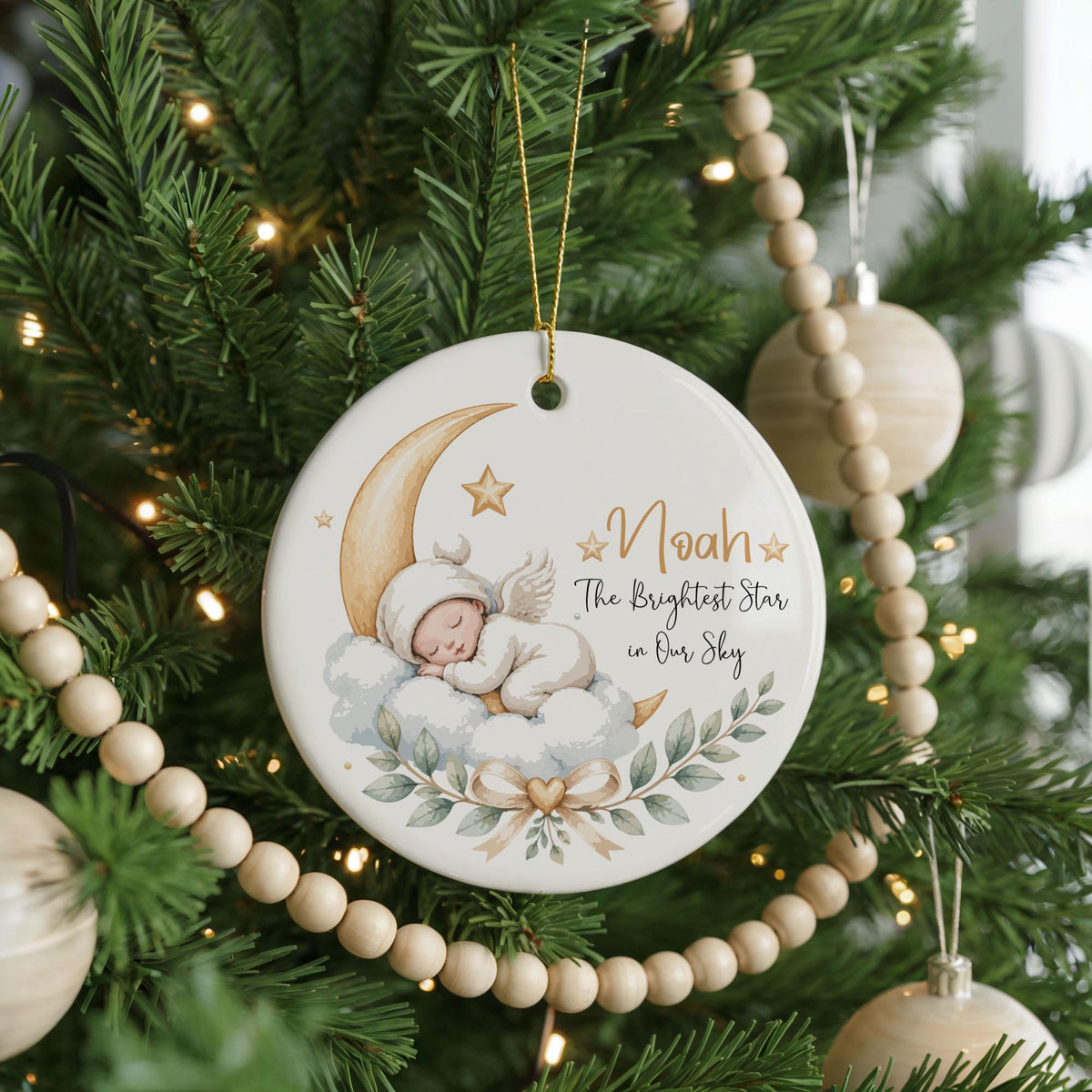 Personalized Baby Memorial Ornament, Ceramic Keepsake, Angel Baby Keepsake (2.75-inch)
