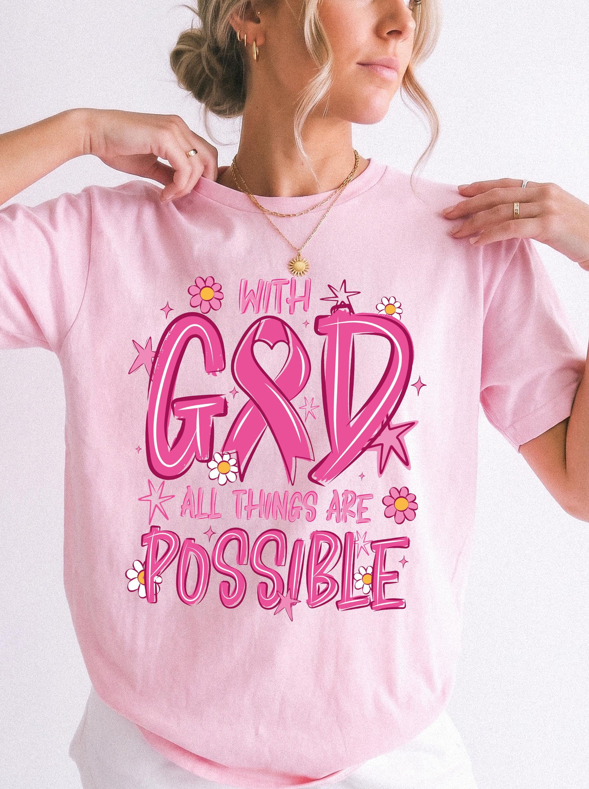 Christian Breast Cancer Sweatshirt, Bible Verse Pink Ribbon T-shirt, Cancer Warrior Gift Tee