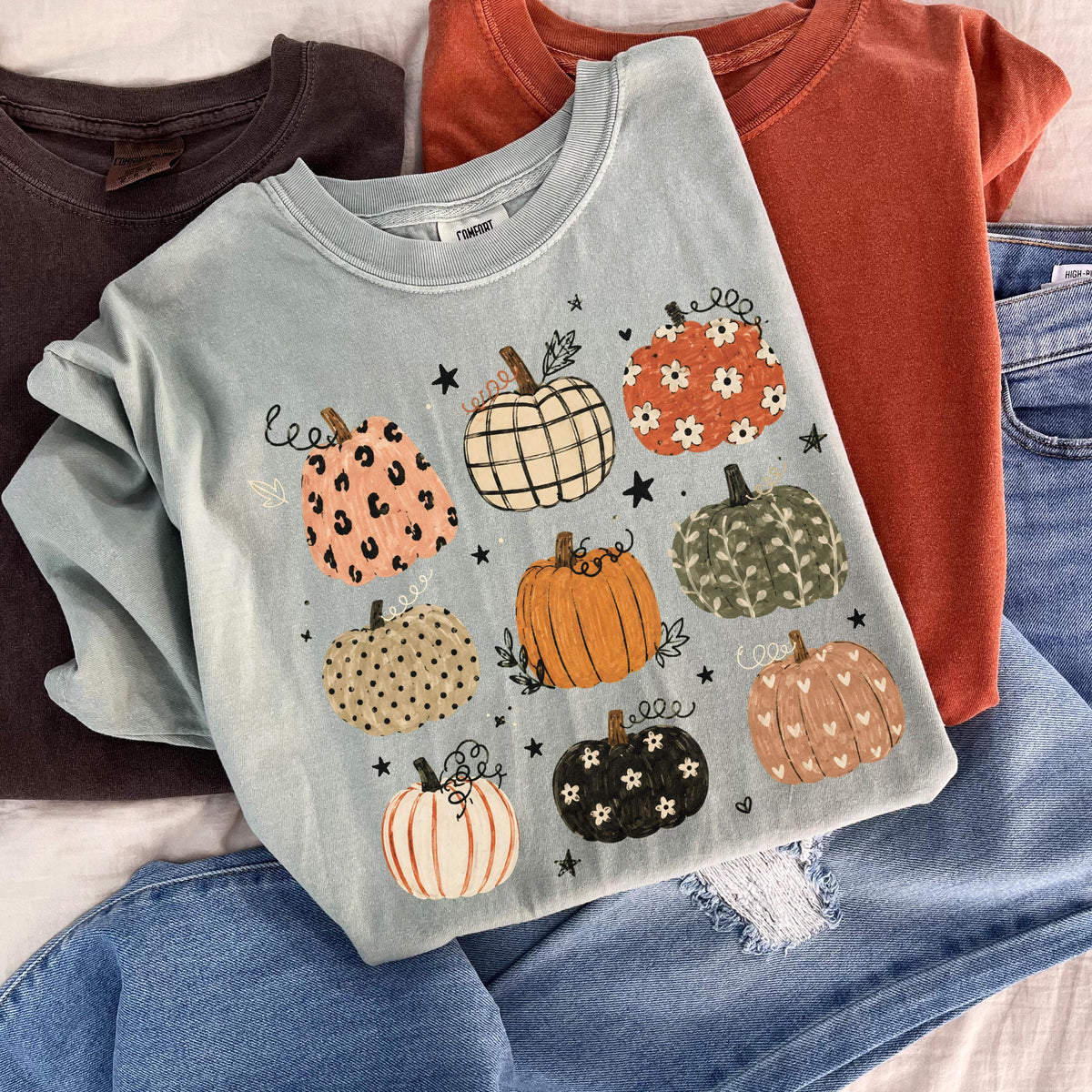 Boho Pumpkins Comfort Colors® Shirt, Floral Autumn Vibes Tee, Thanksgiving Women Gift