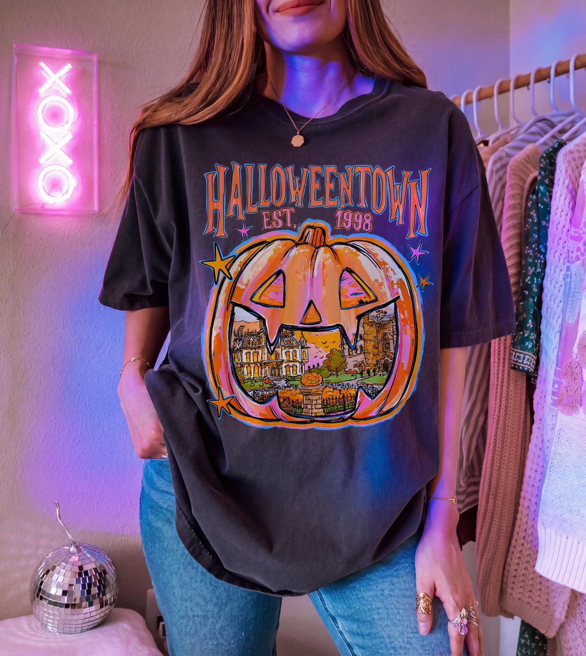 Retro Halloweentown Comfort Colors® T-Shirt, Colorful Spooky Season Shirt, Halloween Women Gift Tee