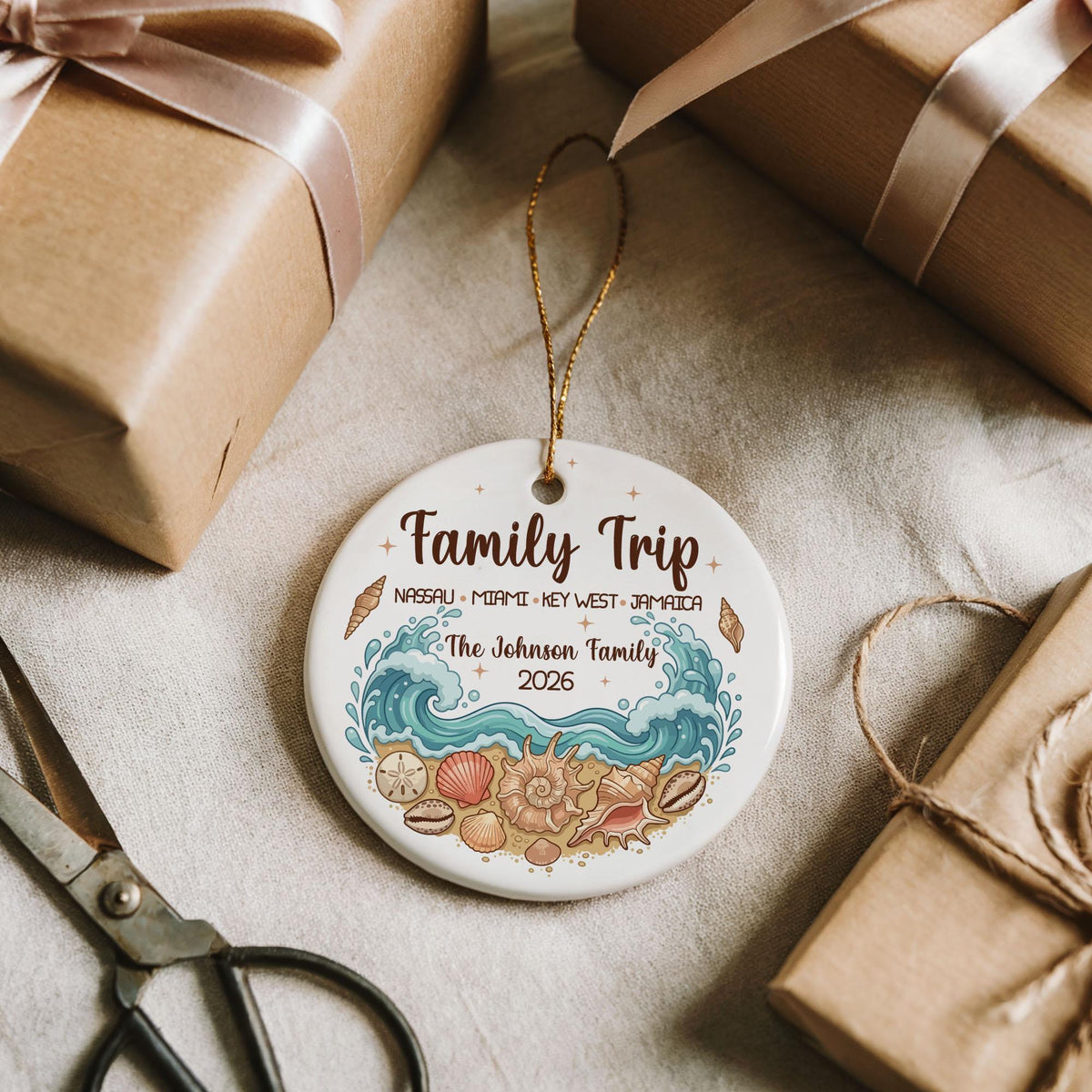 Custom Family Trip Ceramic Ornament, Personalized Cruise Vacation Keepsake