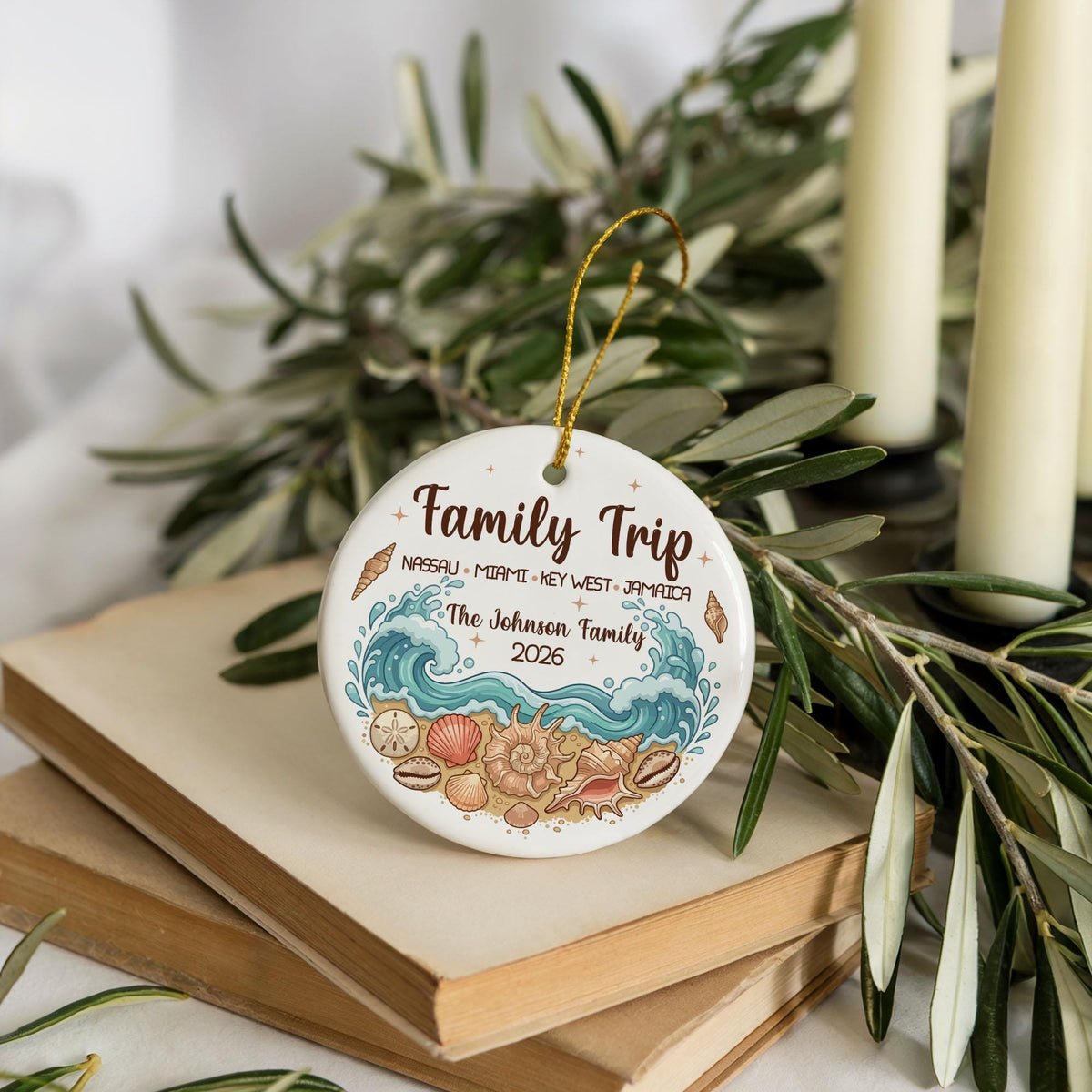 Custom Family Trip Ceramic Ornament, Personalized Cruise Vacation Keepsake