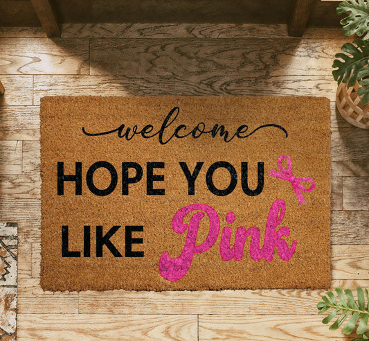 Welcome Hope You Like Pink Doormat, Pink Coquette Bow Door Mat, Cute Ribbon Coco Fiber Mat
