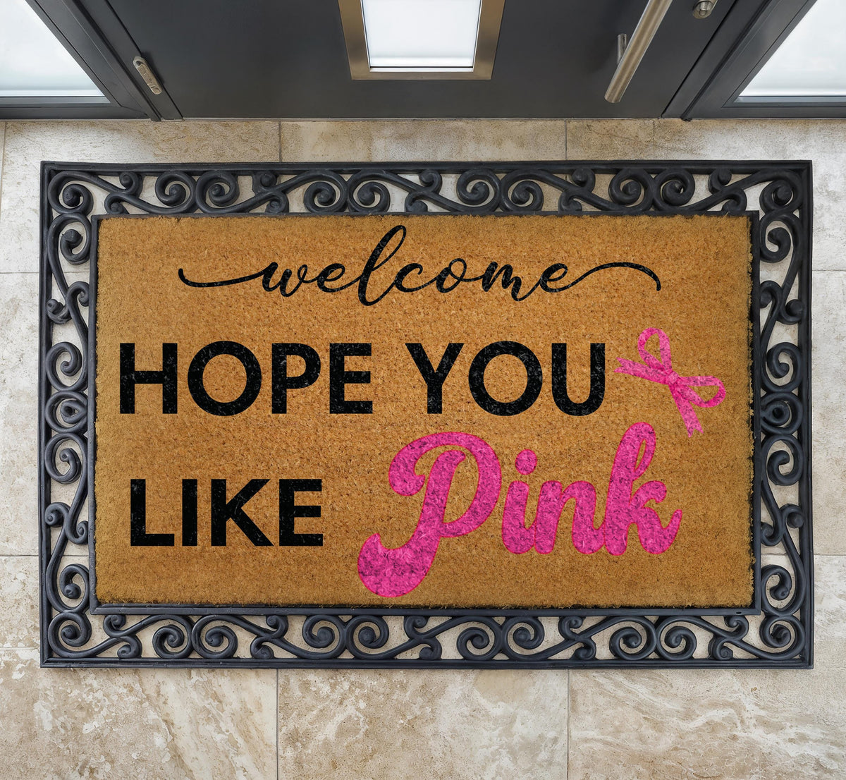 Welcome Hope You Like Pink Doormat, Pink Coquette Bow Door Mat, Cute Ribbon Coco Fiber Mat