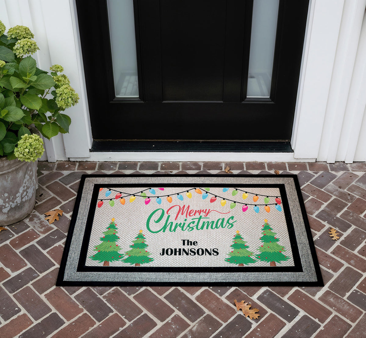 Merry Christmas Doormat, Pine Berries, Holiday Porch Decor (Customizable)