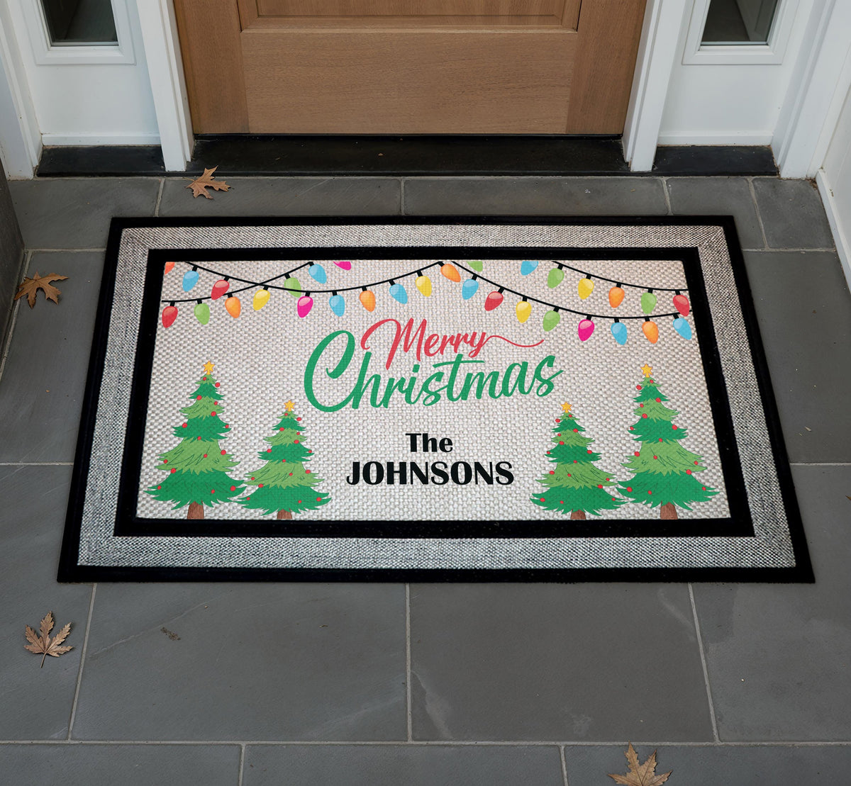 Merry Christmas Doormat, Pine Berries, Holiday Porch Decor (Customizable)