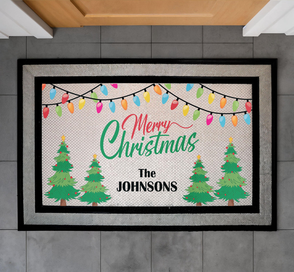 Merry Christmas Doormat, Pine Berries, Holiday Porch Decor (Customizable)