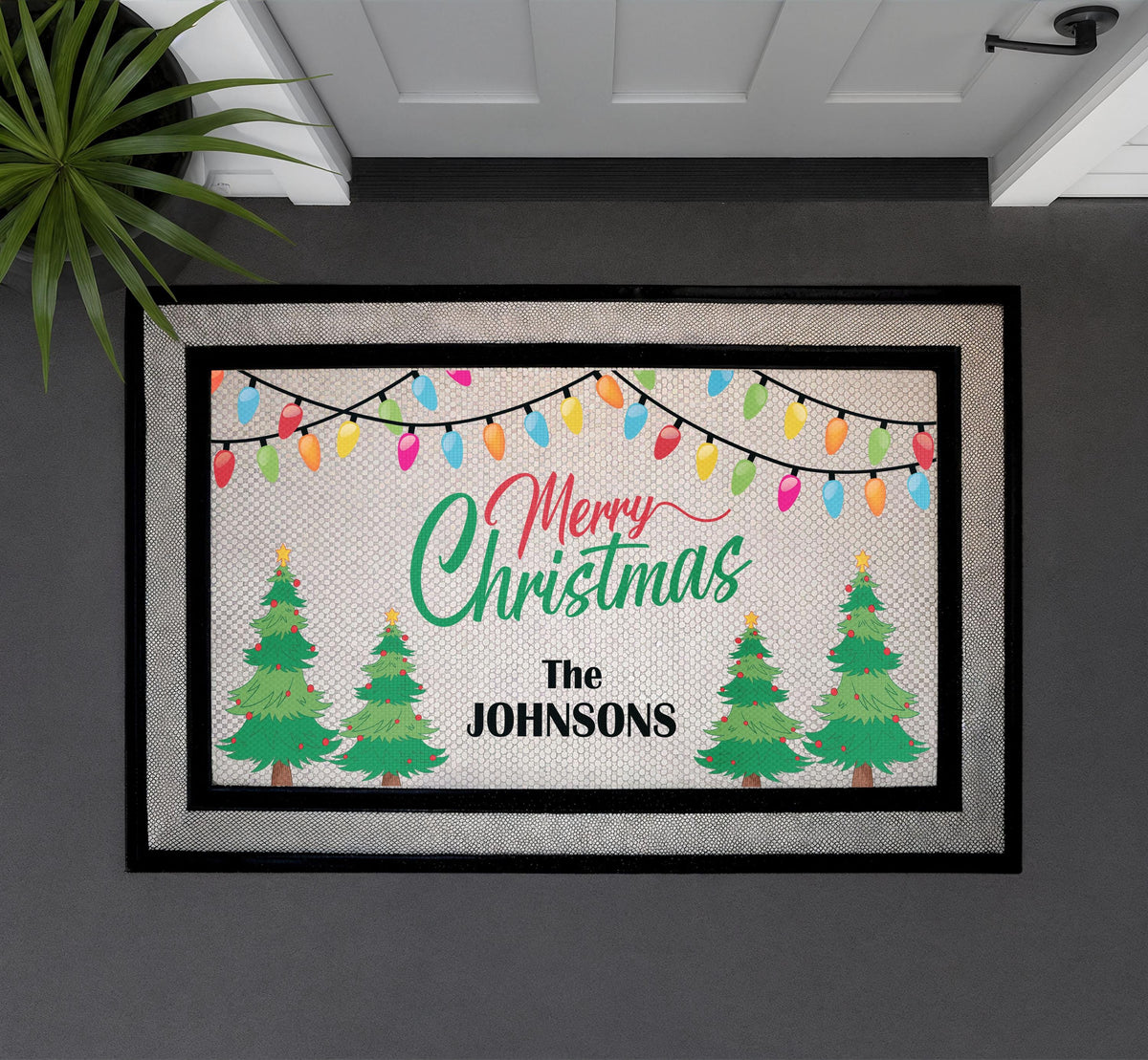 Merry Christmas Doormat, Pine Berries, Holiday Porch Decor (Customizable)