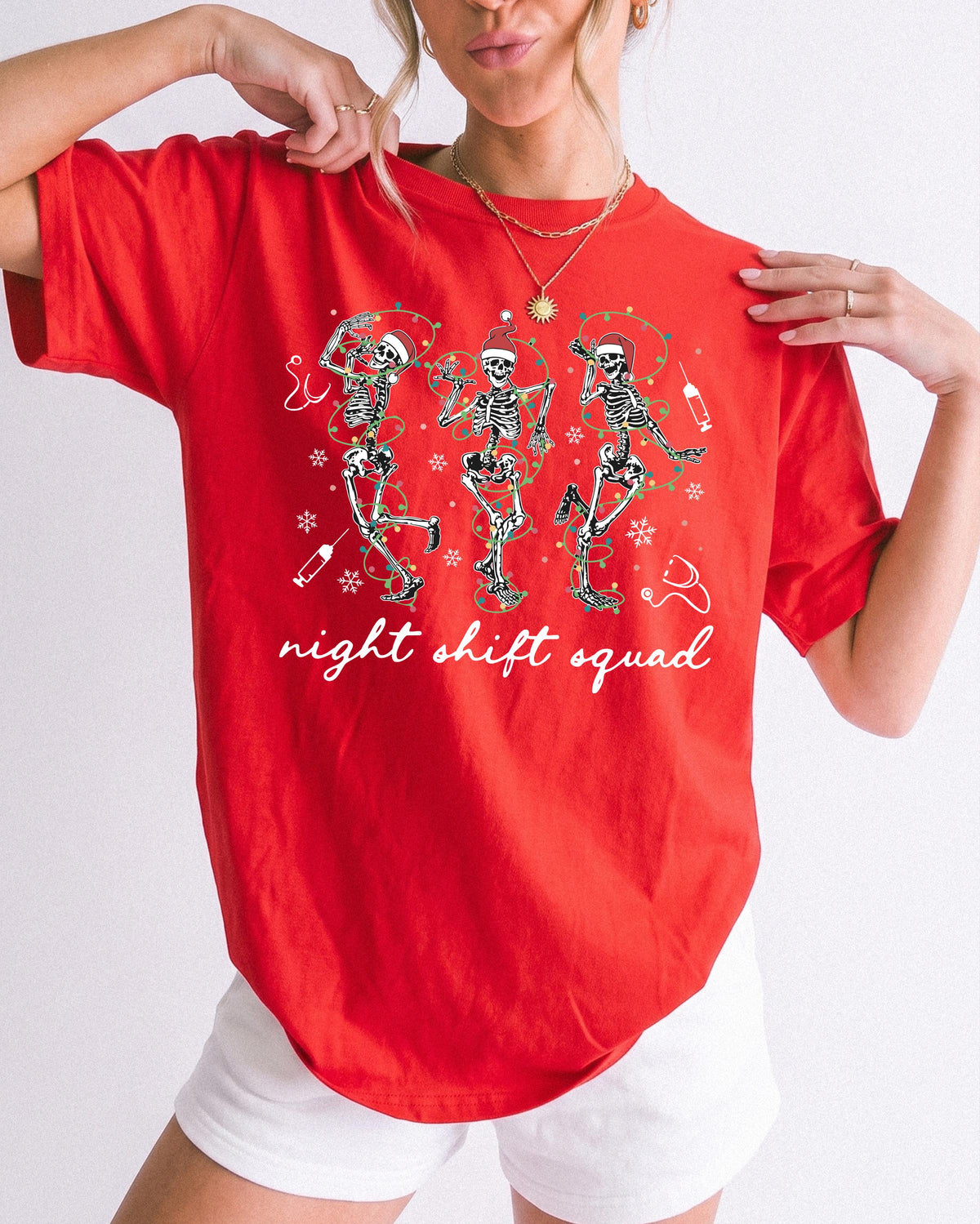 Christmas Skeleton Nurse Hoodie, Night Shift Nurse Squad Sweatshirt, Holiday Nursing Gift Shirt