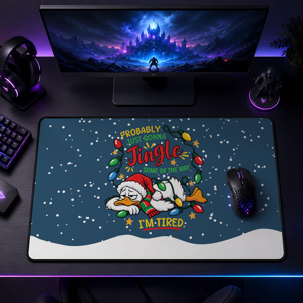 Christmas Duck Gaming Mouse Pad, Lazy Santa Duck Desk Mat (14x24")