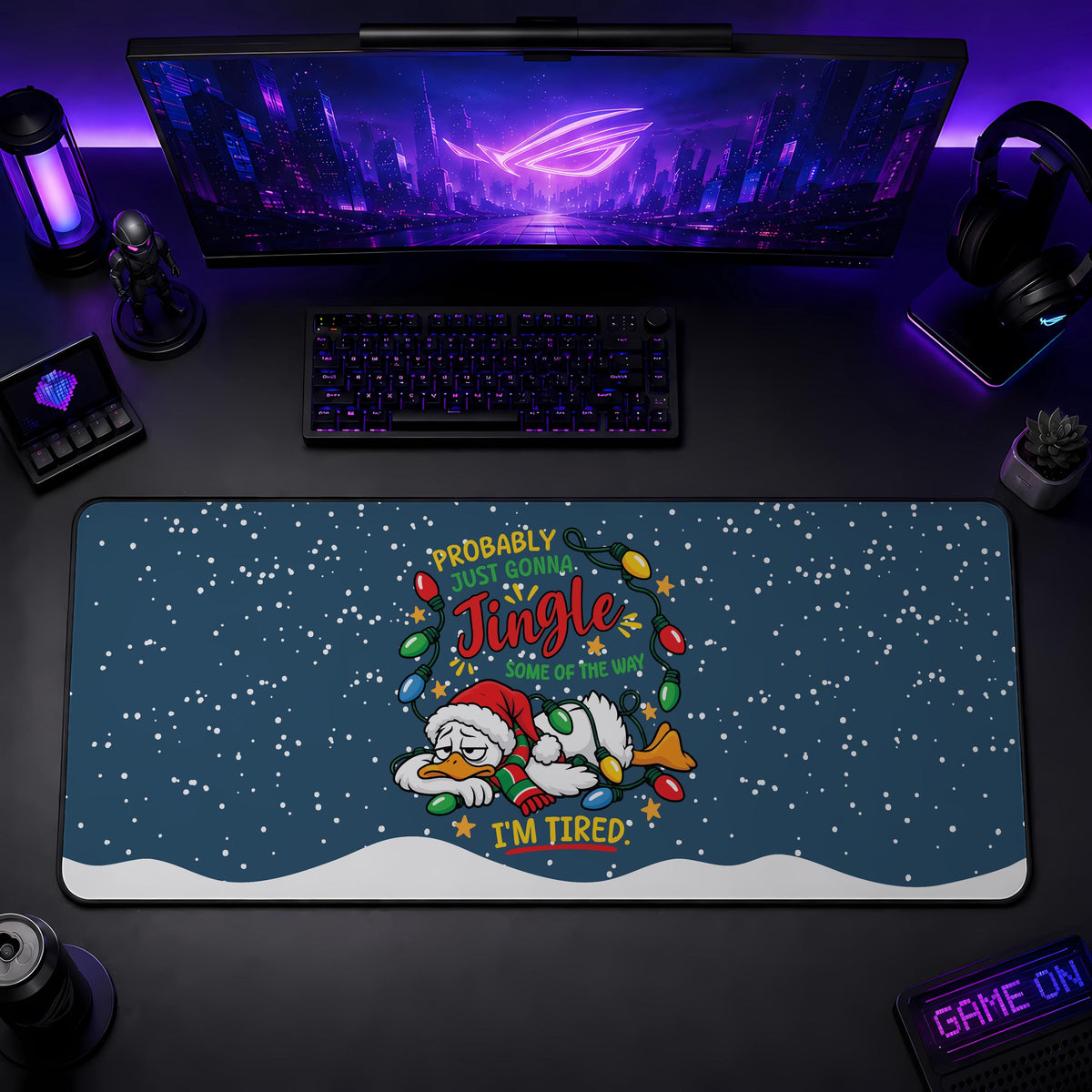 Christmas Duck Gaming Mouse Pad, Lazy Santa Duck Desk Mat (14x24")