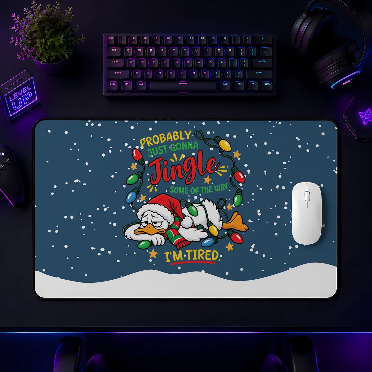 Christmas Duck Gaming Mouse Pad, Lazy Santa Duck Desk Mat (14x24")