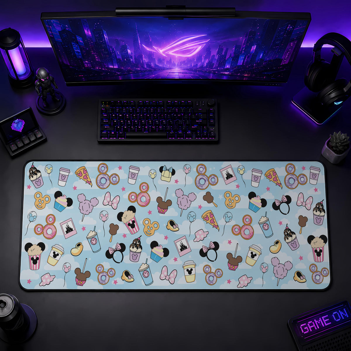 Magical Snacks Desk Mat, Cute Theme Park Treats Mouse Pad, Kawaii Pastel Gaming Desk Pad, Mouse Ear Food Keyboard Mat, Office Decor