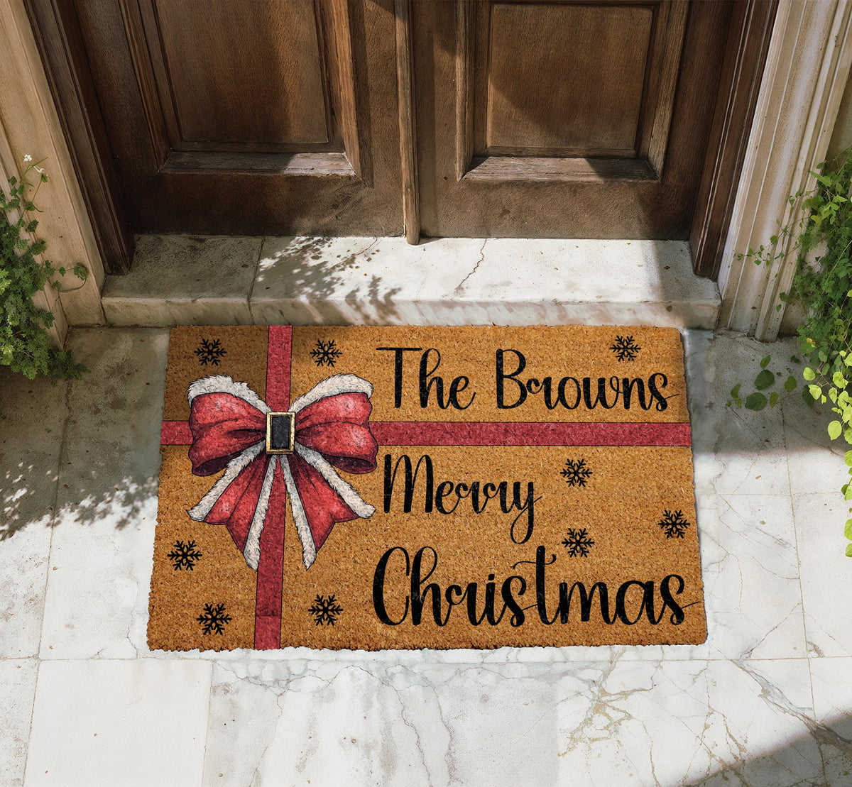 Custom Family Name Merry Christmas Welcome Mat, Santa Porch Decor, Holiday Housewarming Gift