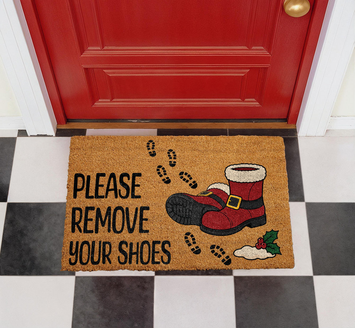 Personalized Christmas Doormat, Santa Boots, Please Remove Shoes (Coir)