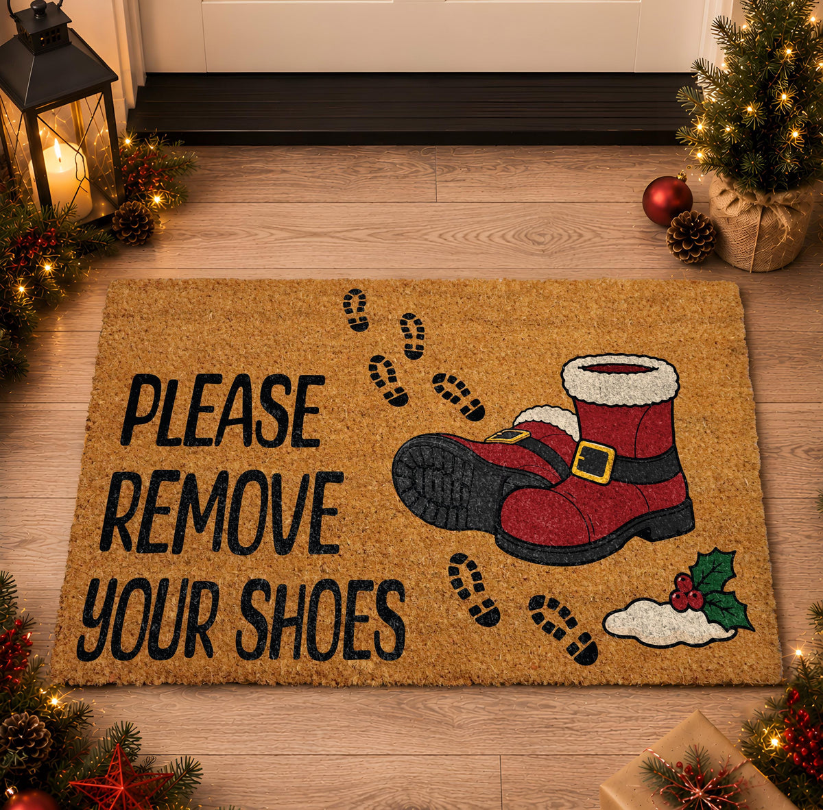 Personalized Christmas Doormat, Santa Boots, Please Remove Shoes (Coir)