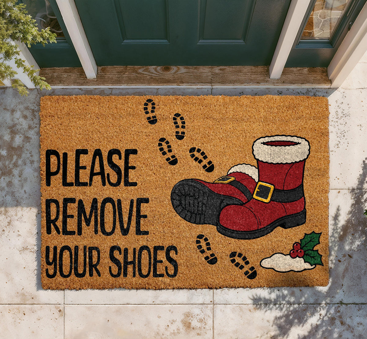 Personalized Christmas Doormat, Santa Boots, Please Remove Shoes (Coir)