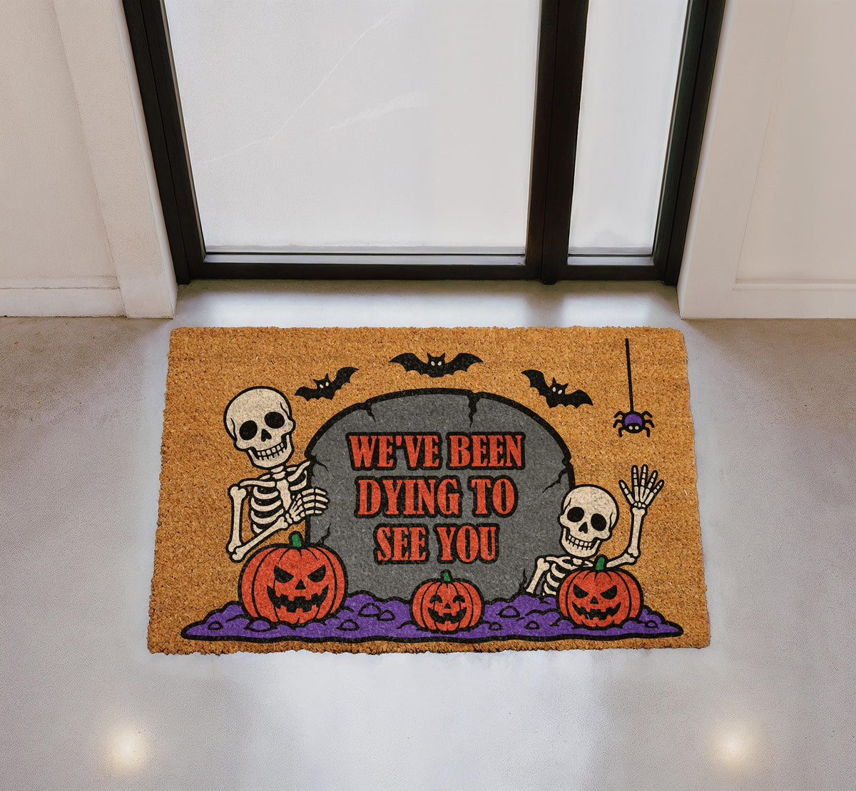 Funny Halloween Doormat, Skeleton Pumpkin Welcome Mat, Spooky Season Porch Decor