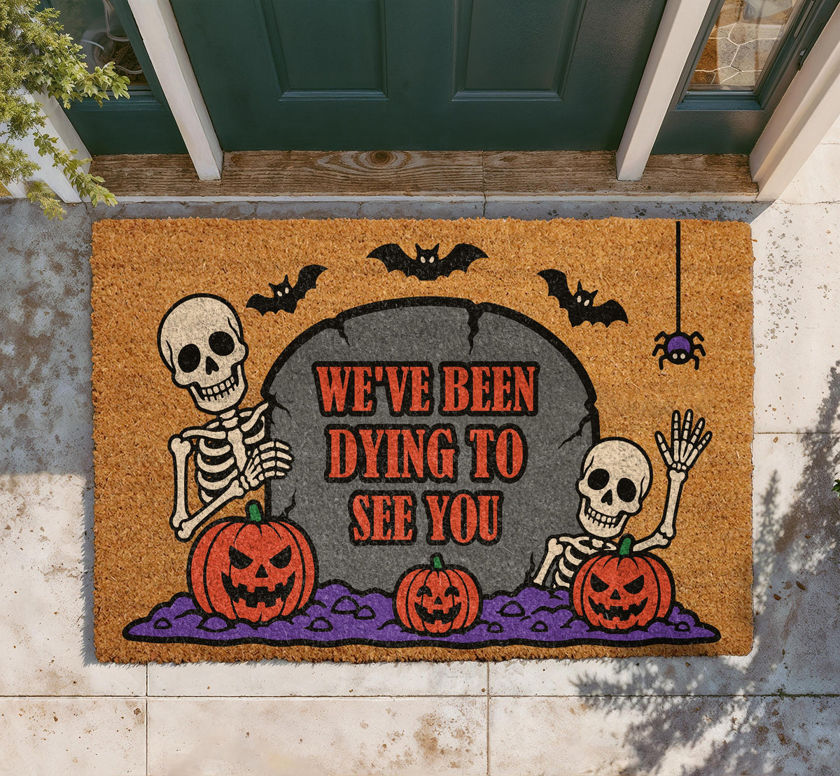 Funny Halloween Doormat, Skeleton Pumpkin Welcome Mat, Spooky Season Porch Decor