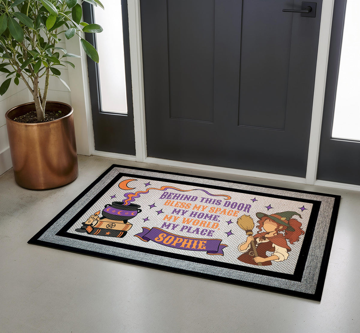 Personalized Witch Doormat, Custom Witchy Halloween Home Decor, Spooky Season Welcome Mat, Witchcraft Gift