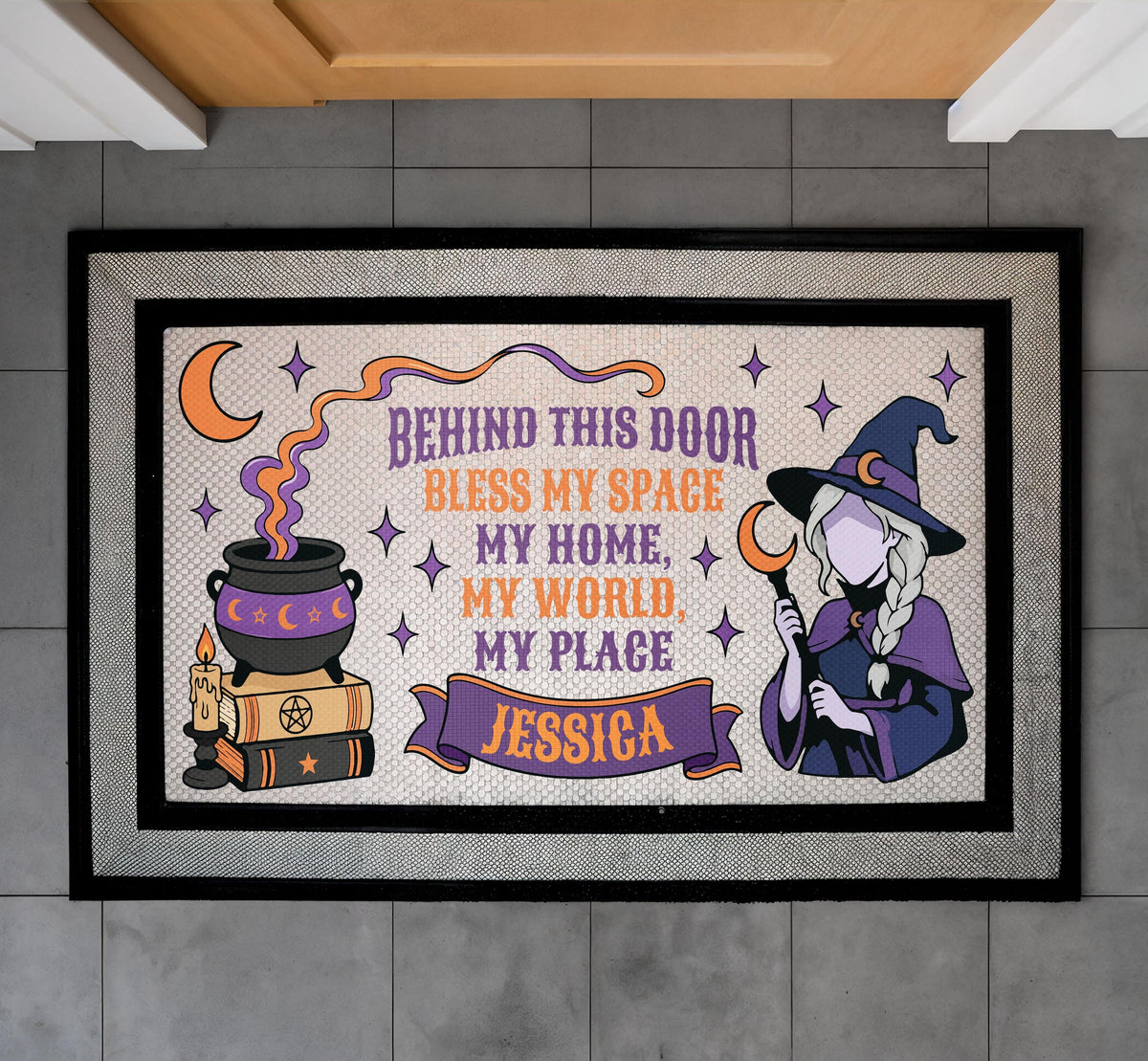 Personalized Witch Doormat, Custom Witchy Halloween Home Decor, Spooky Season Welcome Mat, Witchcraft Gift