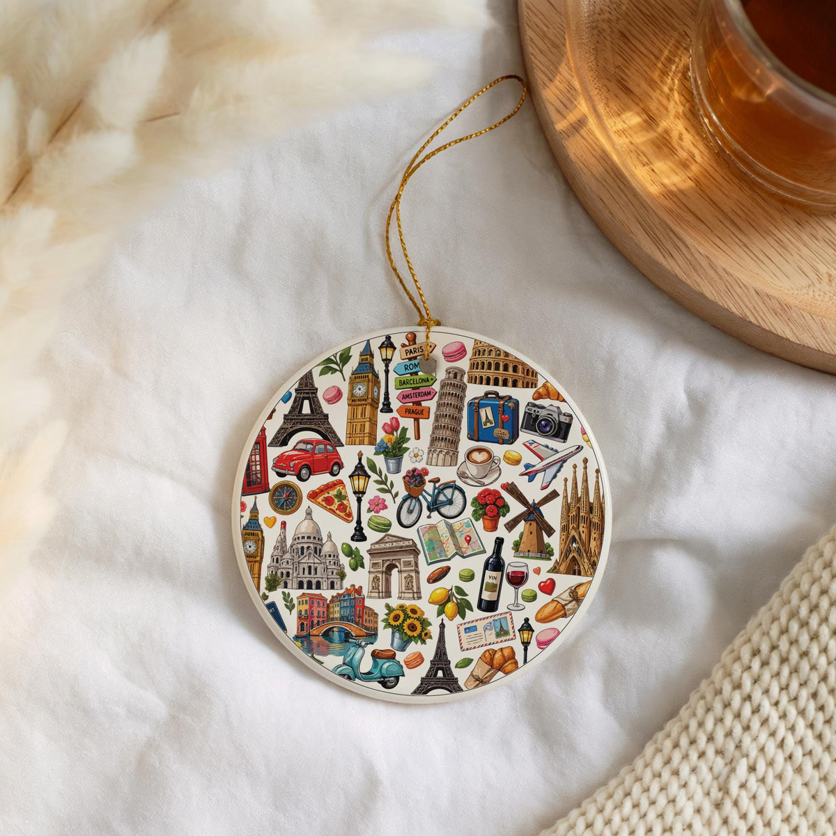 Custom Travel Ornament 2026, Personalized European Honeymoon Keepsake, World Tourist Ornament