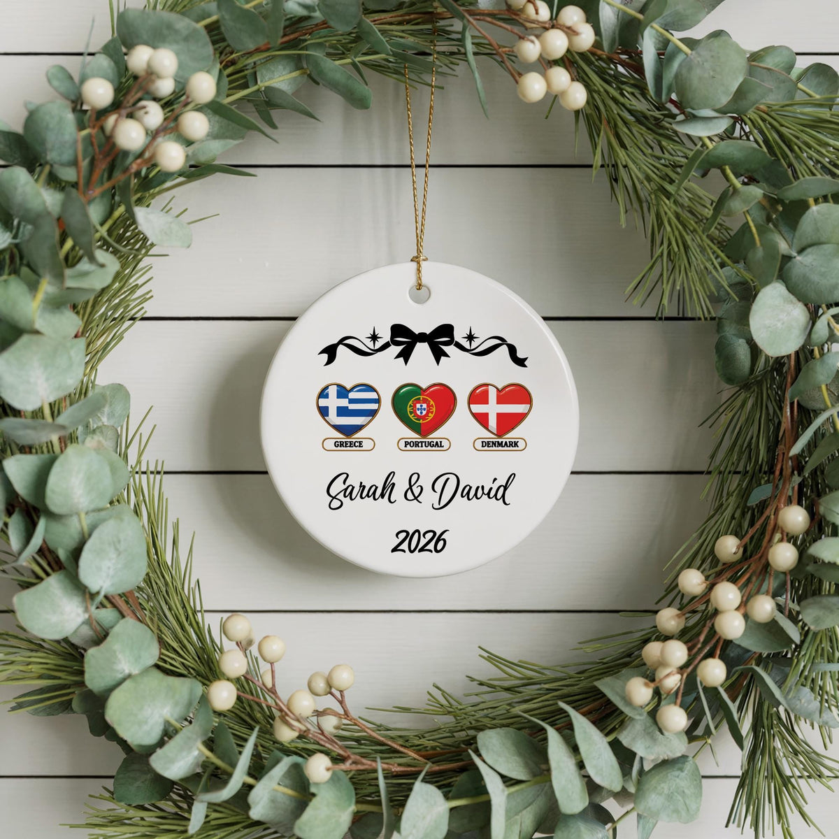 Custom Travel Ornament 2026, Personalized European Honeymoon Keepsake, World Tourist Ornament