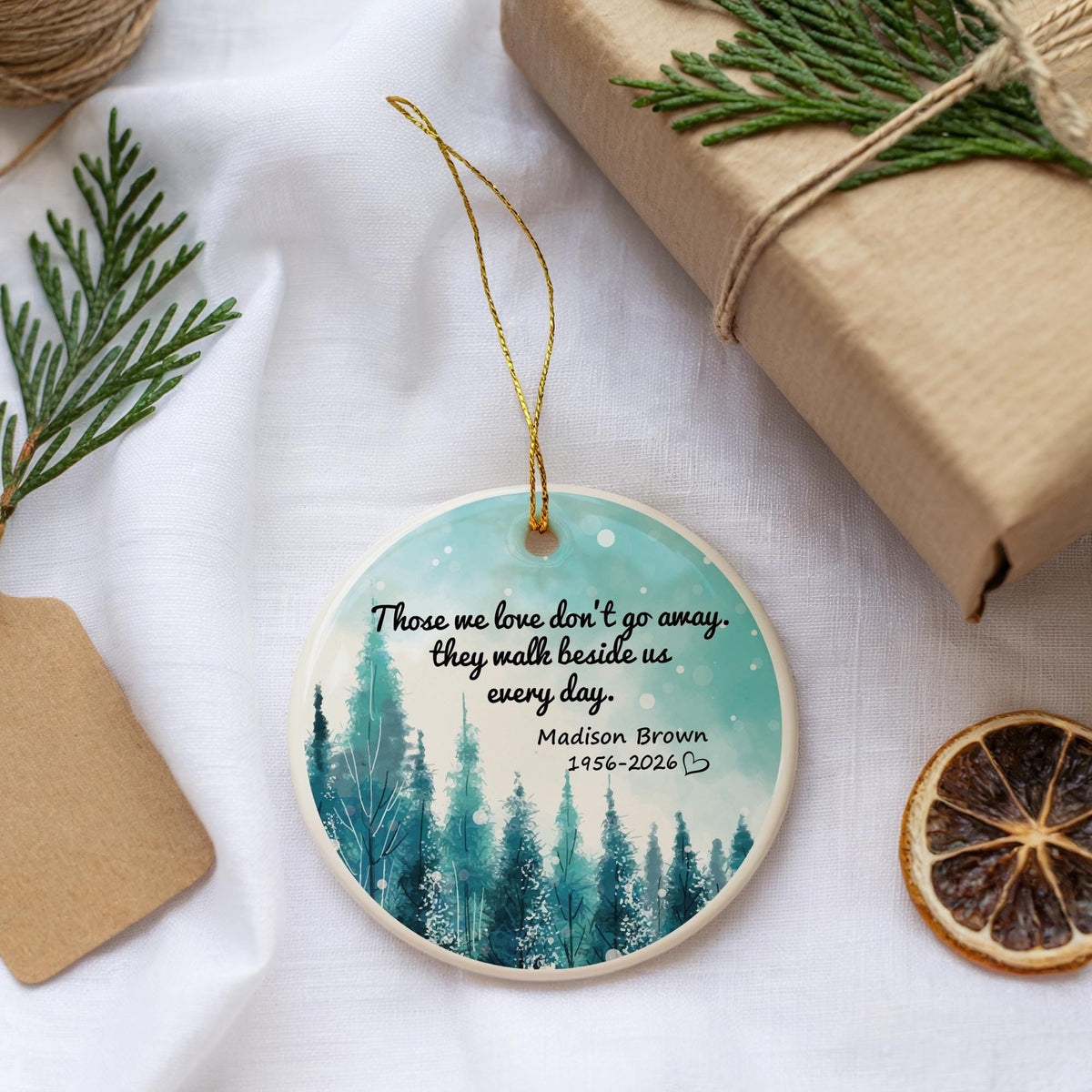 Personalized Memorial Ceramic Ornament, Custom In Loving Memory Keepsake (2.75-inch)