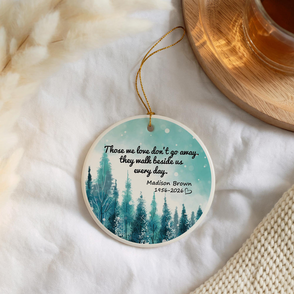Personalized Memorial Ceramic Ornament, Custom In Loving Memory Keepsake (2.75-inch)