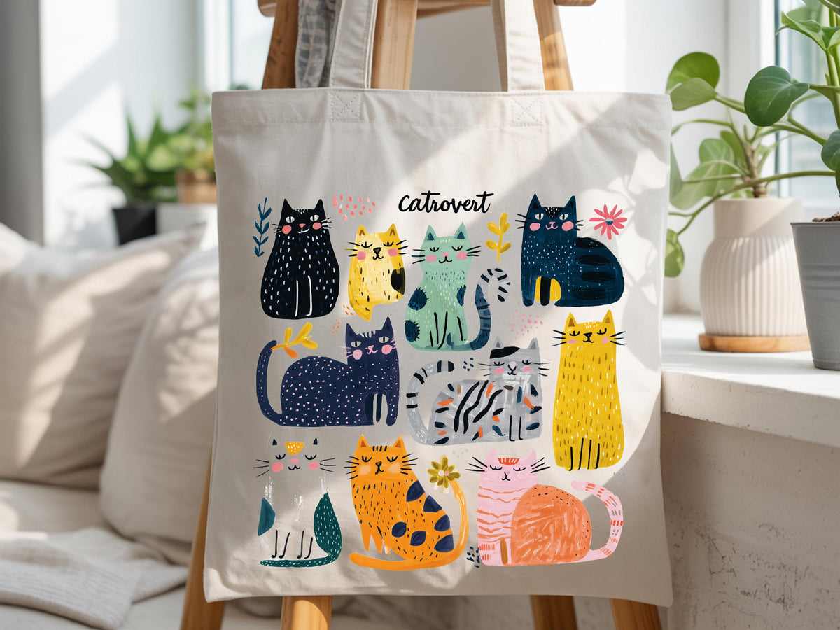 Cats Tote Bag, Cat Mom Gift Tote, Cat Lover Tote Bag, Colorful Cats Graphic Bag
