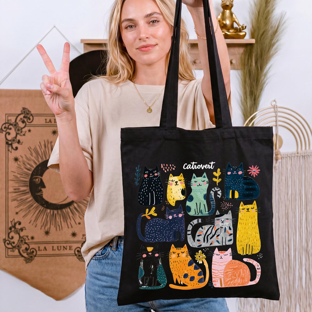 Cats Tote Bag, Cat Mom Gift Tote, Cat Lover Tote Bag, Colorful Cats Graphic Bag