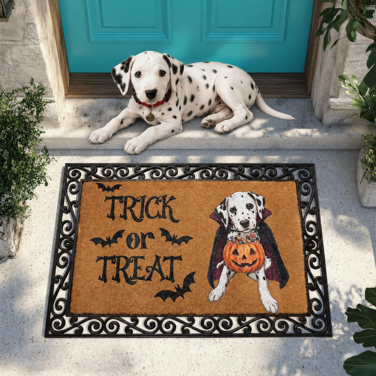 Custom Cat Halloween Coir Doormat, Personalized Cat Welcome Mat, Trick or Treat Porch Rug, Spooky Season Feline Lover Gift