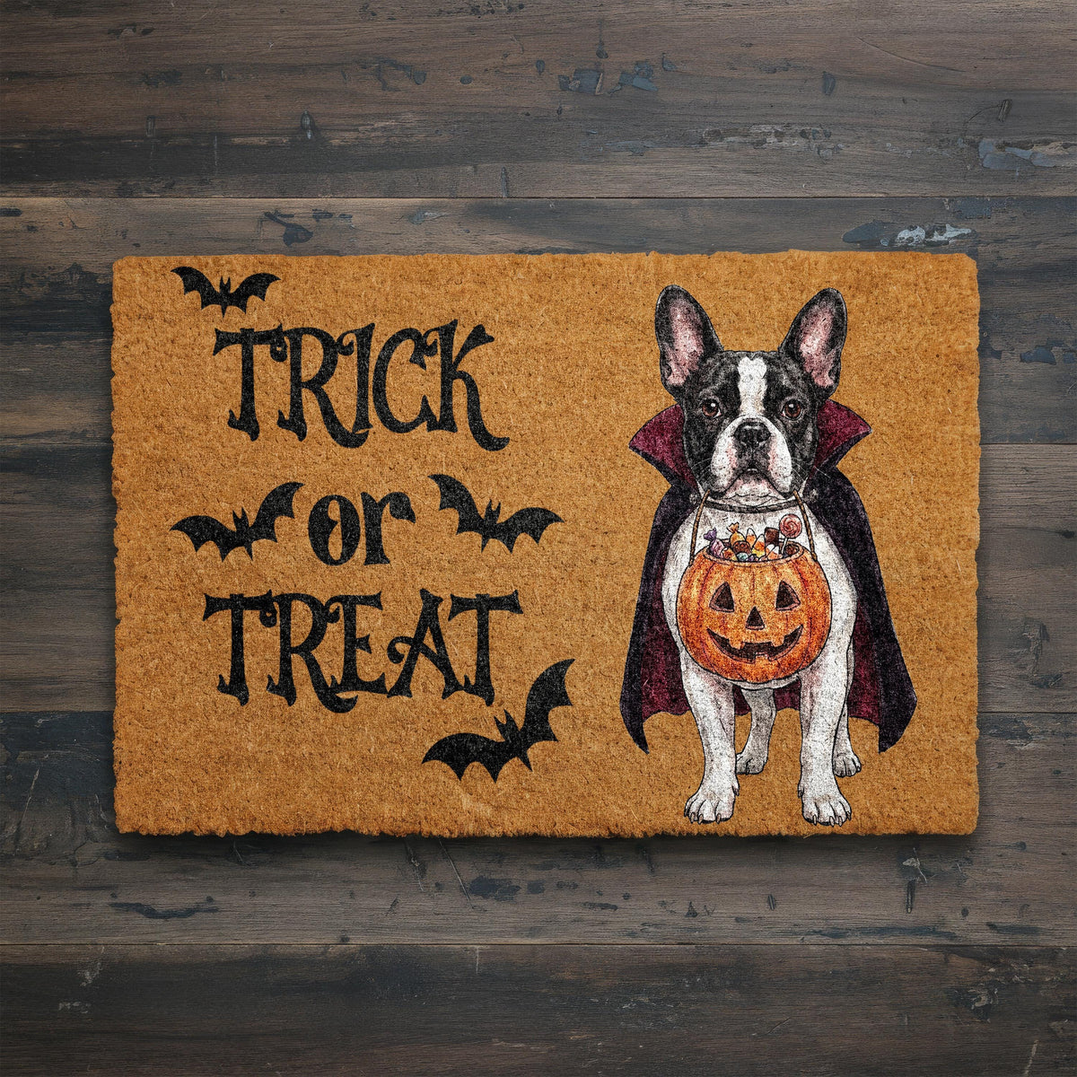 Custom Cat Halloween Coir Doormat, Personalized Cat Welcome Mat, Trick or Treat Porch Rug, Spooky Season Feline Lover Gift