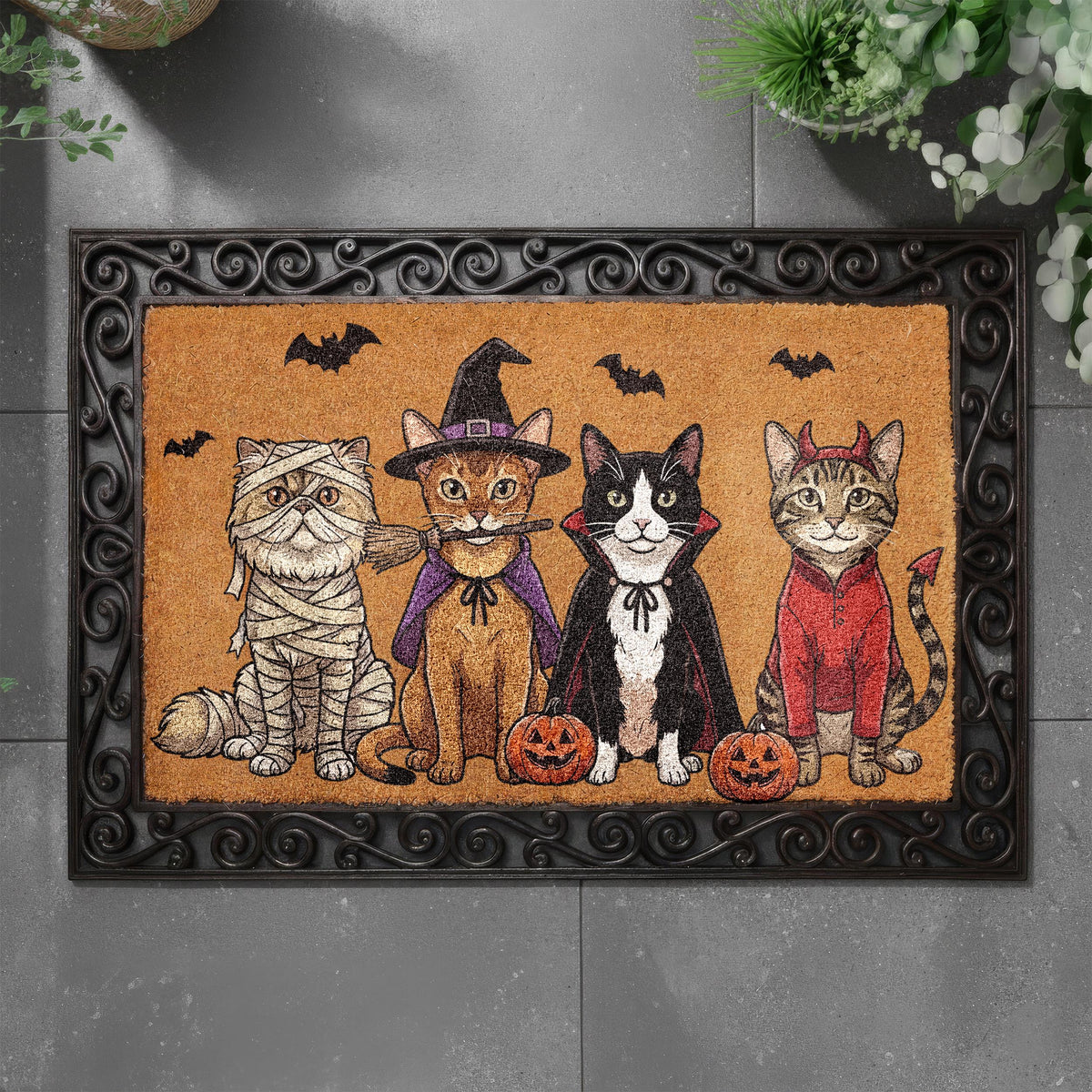 Halloween Cat Coir Doormat, Funny Cats Welcome Mat, Spooky Pet Porch Rug, Fall Front Door Decor, Unhalloween Cat Lover Gift